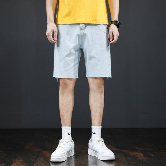 Summer Thin Light Blue Denim Shorts Men's Straight Loose Wide Leg Pants Fashion Versatile Casual Shorts