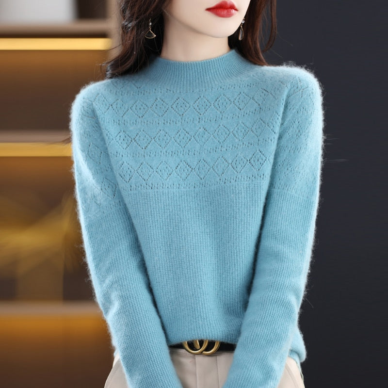 Bohemian Sweater Women's Cheap Official Store Fashion Loose Hollow Design Pure Woolen Sweater Light Luxury Underlay Pullover