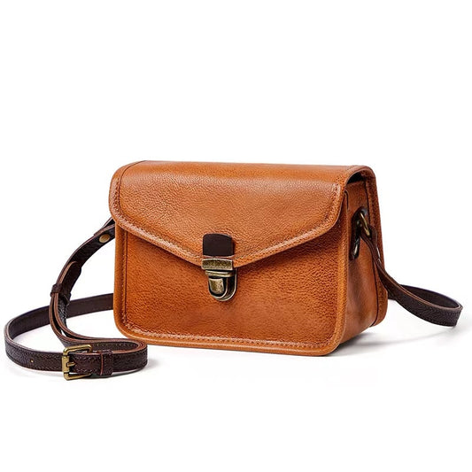 2022 New Vegetable Tanned Leather Bag Retro Single Shoulder Messenger Small Square Bag