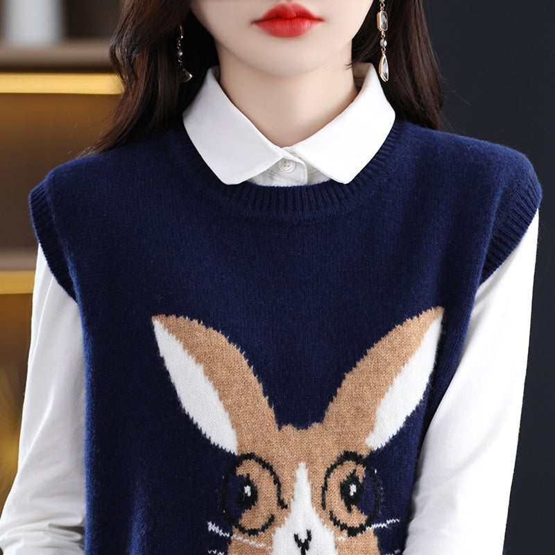 2023 Year Of The Rabbit Pullover Vest Women's Christmas New Year Red Spring Festival This Life Year Wool Vest Free Of Charge