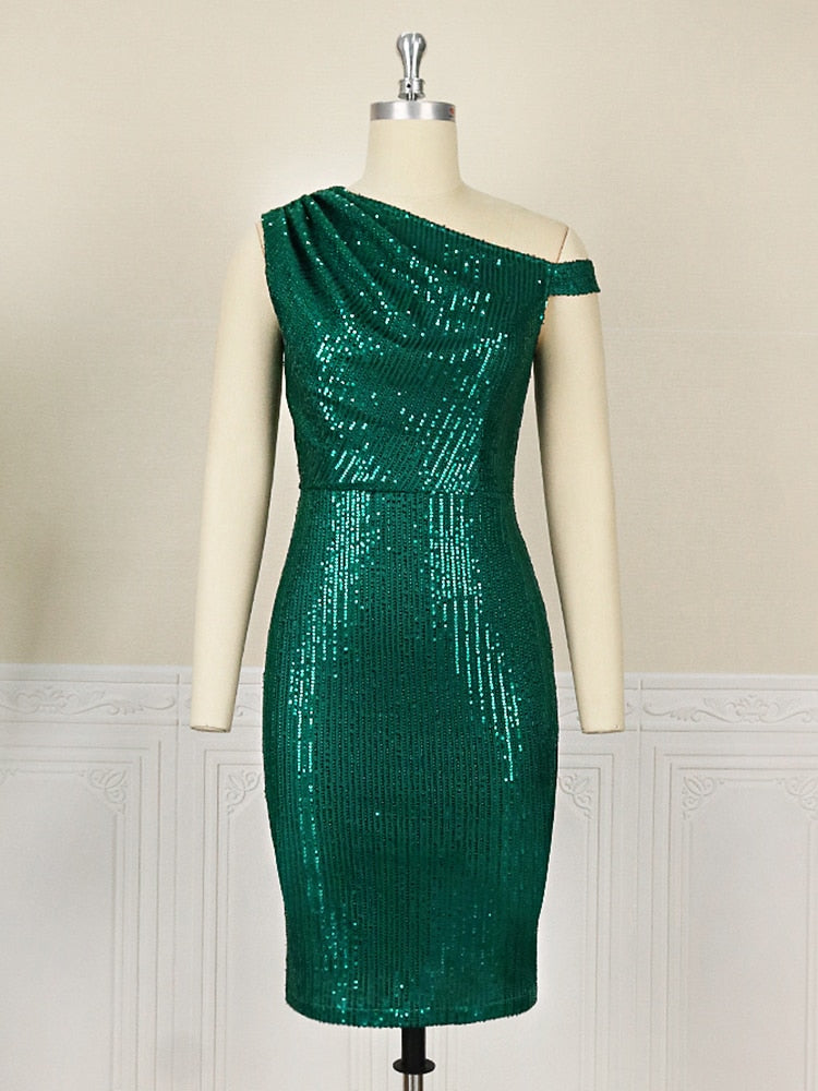 Large Size Sequins Dress Women Club Wear Bodycon One Shoulder Robes Femmes African Sleeveless Mini Inclined Shoulder Ball Gowns