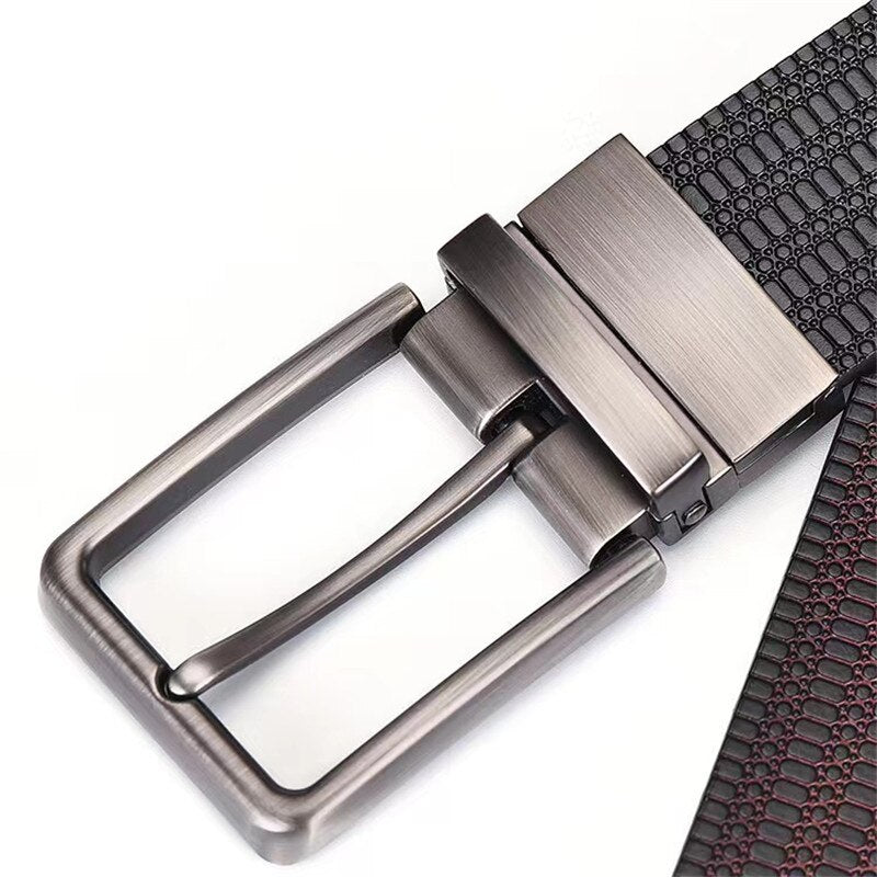 New Business Rotary Buckle Men's Leather Belt Men's Leather Rice Grain Embossed Trousers Belt Leather Belt