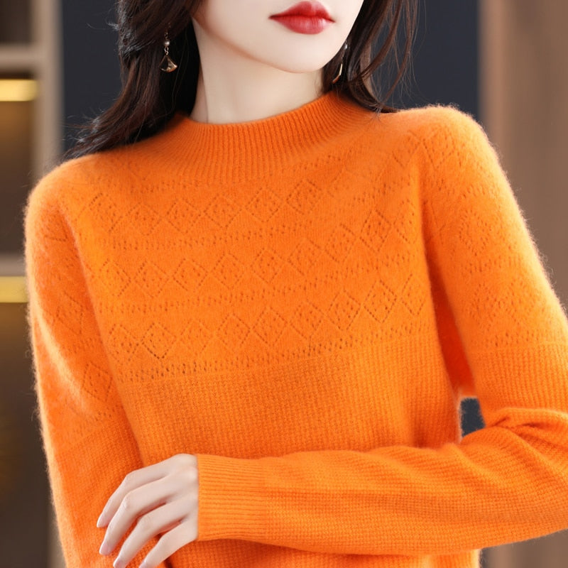 Bohemian Sweater Women's Cheap Official Store Fashion Loose Hollow Design Pure Woolen Sweater Light Luxury Underlay Pullover