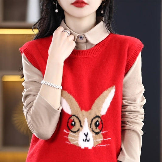 2023 Year Of The Rabbit Pullover Vest Women's Christmas New Year Red Spring Festival This Life Year Wool Vest Free Of Charge