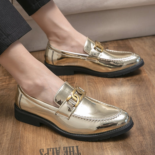 Brand Men's leather Shoes Office Shoes Men Flats Patent Leather Gold Glitter wedding banquet Loafers Comfortable Business Shoes
