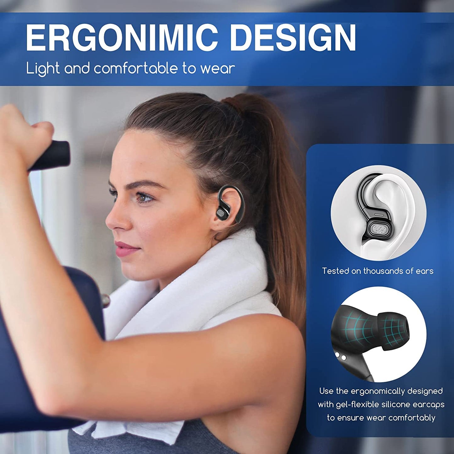 Sports Bluetooth Wireless Headphones with Mic IPX6 Waterproof Ear Hooks Bluetooth Earphones HiFi Stereo Music Earbuds for Phone