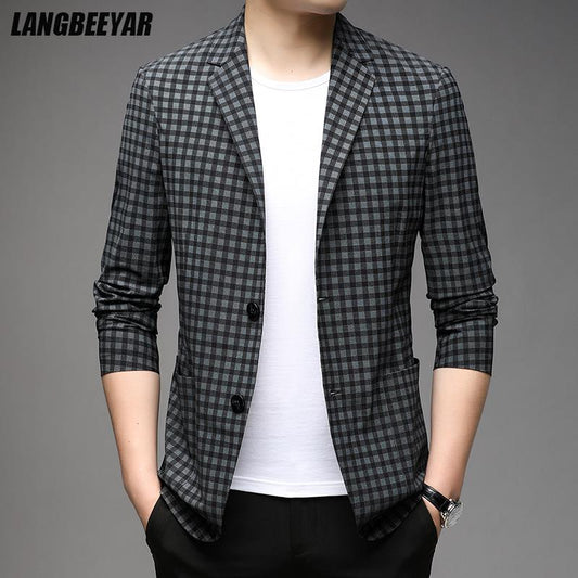 Top Grade Traceless Classic Expensive New Brand Casual Fashion Designer Suit For Men Blazer Jacket Plaid Coat Men's Clothing