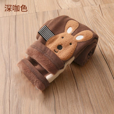 2022 Winter Warm 2 3 4 5 6 8 10 Years Children Cute Color Cartoon Patchwork Plus Velvet Thickening Leggings For Kids Baby Girls