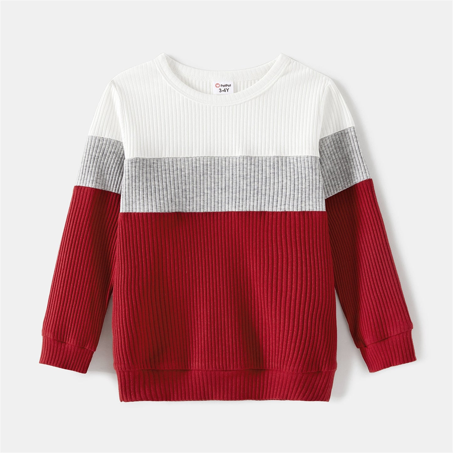 PatPat Family Matching Burgundy Ribbed Crisscross Pleated Midi Dresses and Long-sleeve Colorblock Tops Sets