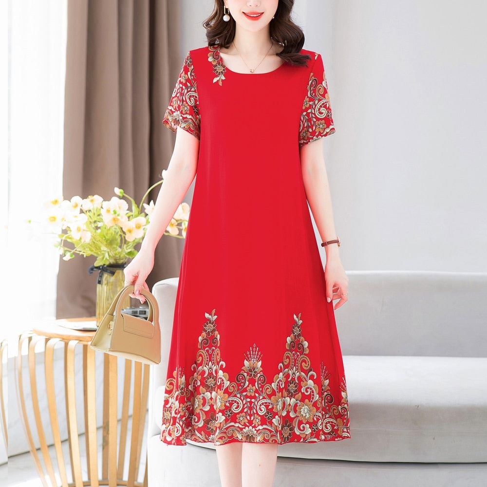 New Fashion 2023 Summer Dress For Long Vintage Loose Women Elegant Short Sleeve Casual O-neck Dresses Print Woman Clothing