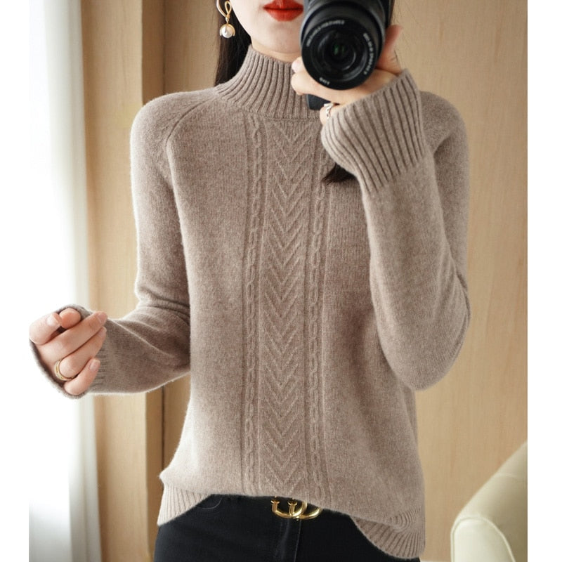 Autumn And Winter Explosive Knitwear Half Turtleneck Thick Warm Sweater Women's Fashion Languid Style Woolen Sweater Base