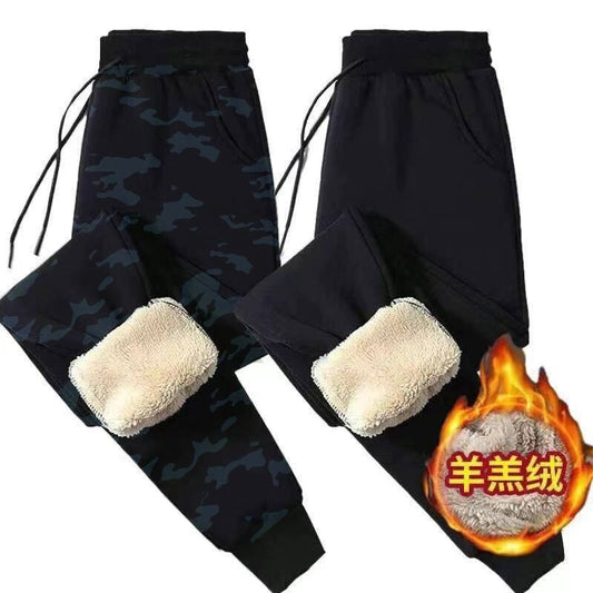 Men's Winter Pants Fleece Plush Thermal Sportswear Autumn Winter Lambswool Drawstring Casual Camouflage Outwear Joggers Pants