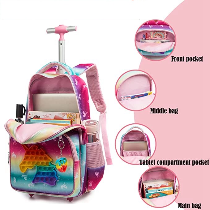 Children 3pcs Schoolbag set with Wheels School Trolley Bag with lunch bag School Rolling Backpack Set Wheeled backpack for girls