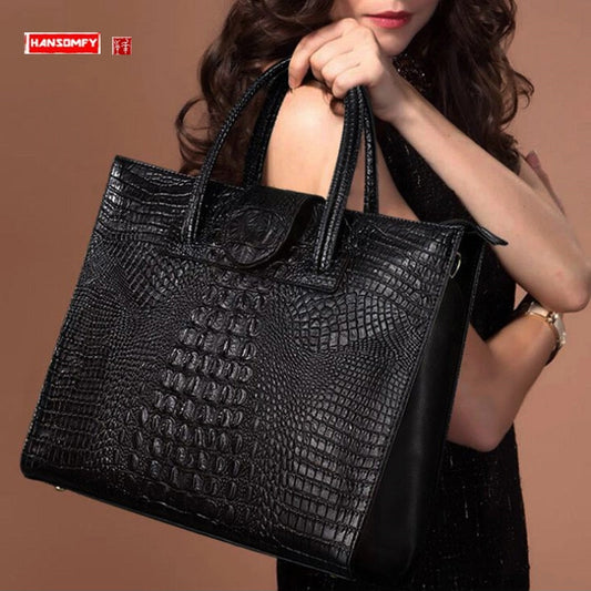 Genuine Leather Women's Briefcase Female 14 Inch Laptop Portable Handbags Large-capacity Shoulder Bag Business Crossbody Bags