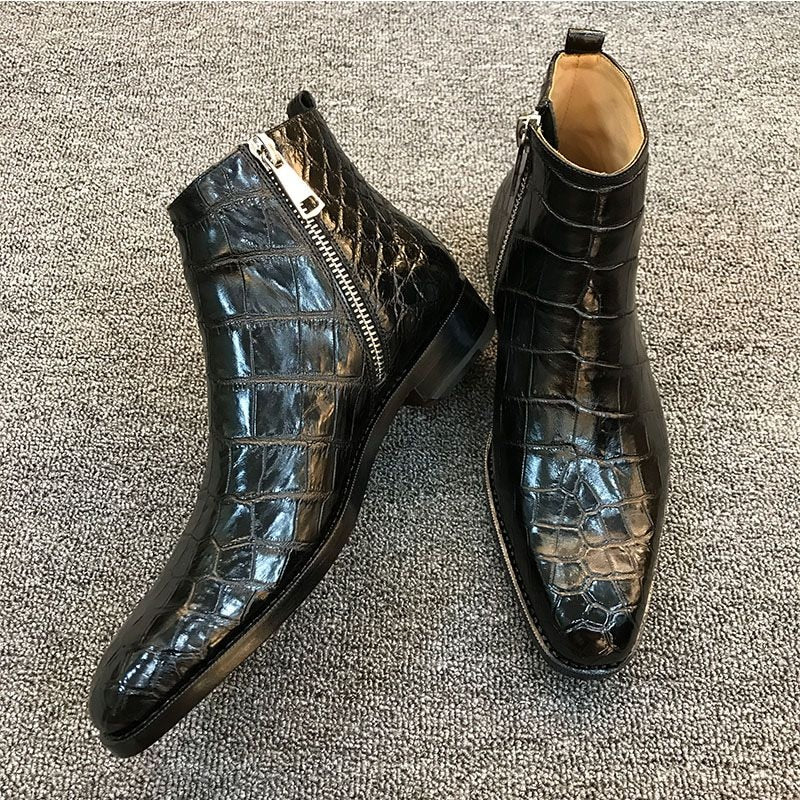 Men's Boots Zip Black Brown Low-heeled Business Handmade Cowboy Boots Botas De Trabajo Hombre Shoes for Men with Free Shipping