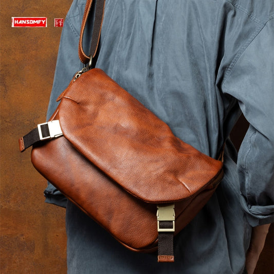 Soft Leather Men's Bag Messenger Bag Men's Ins Fashionable Shoulder Crossbody Bag Retro Casual Vegetable Tanning Leather Bags