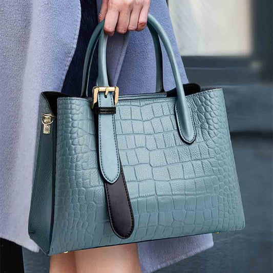 MS Fashion Designer Bag Women's Crocodile Pattern Luxury Genuine Leather Capacity Female Casual Travel Tote Handbags 2022 New