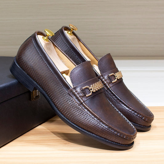 Men's Loafers Genuine Leather Classic Metal Chain Slip-On Casual Business Dress Shoes Comfortable Party Wedding Footwear for Men