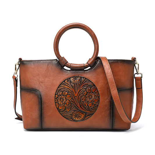 Women Shoulder Bag Female Small Square Bags Tote Pu Red Leather Chinese Style Textured Lady Flower Handbag Winter Spring Classic