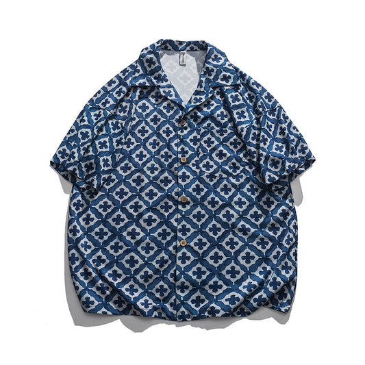 Japanese Men's Summer Printed Short Sleeve Shirts Fashion Loose Casual Tops Men's Brand Shirts streetwear