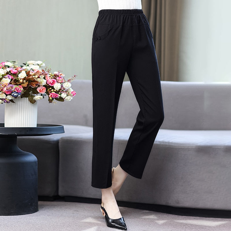 Summer Cotton Linen Pants for Women Bottoms 2023 New Elegant Classic Elastic Waist Harem Pants Woman High Waisted Trousers