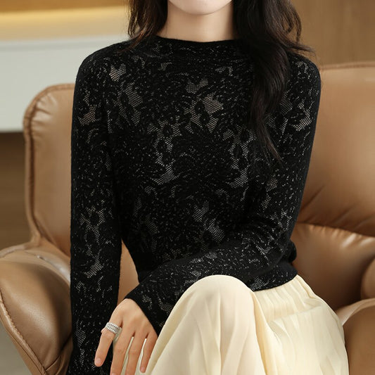 Autumn And Winter Popular Three-dimensional Carved Hollow Half Height Base Coat Women's Worsted Sweater Temperament Lazy Sweater