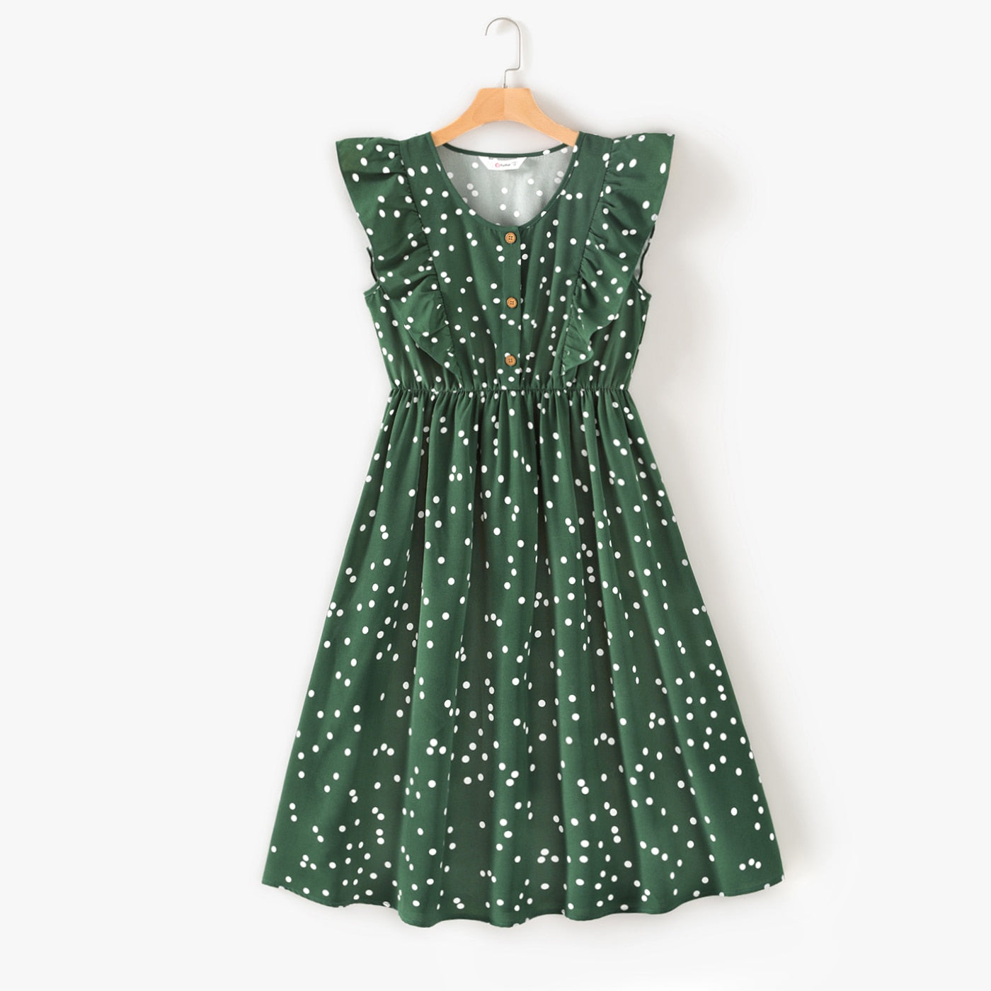 PatPat Family Matching Outfits Dresses Matching All over Polka Dots Dark Green Ruffle Trim Tank Dress for Mom and Me