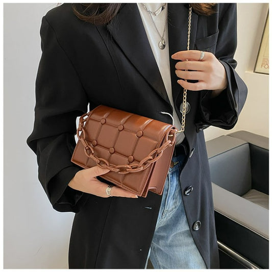 TRAVEASY2023 New Women's Bag Female Fashion Chain Texture Willow Nail Trend Single Shoulder Bags Messenger Bag Small Square Bag