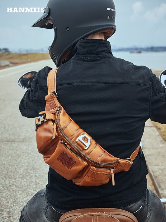 Portable B6 First Layer Cowhide Chest Bag Men's Real-Leather Bag Men's Cycling Bag Shoulder Bag Messenger Bags