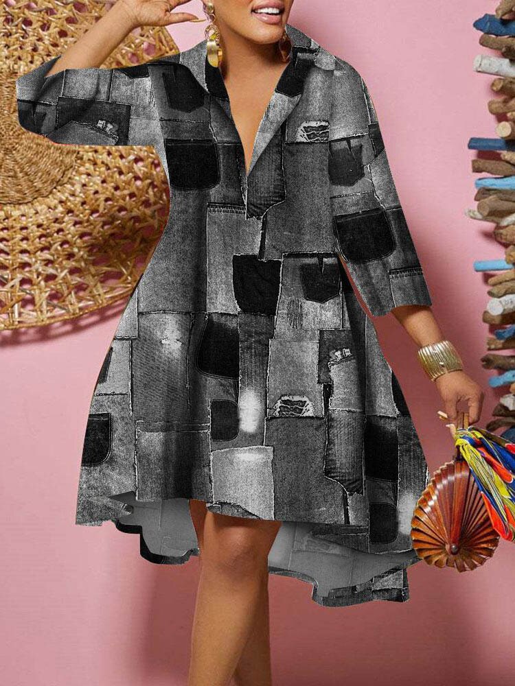 Fashion Print Loose Shirt Dress Women 2023 Spring Casual Leopard Camouflage Print Button Shirt Irregular Dresses For Women's