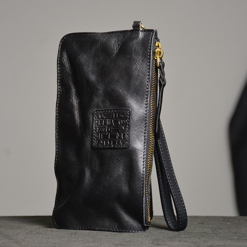 PNDME vintage high quality genuine leather men's clutch bag outdoor casual luxury natural real cowhide party thin phone wallet