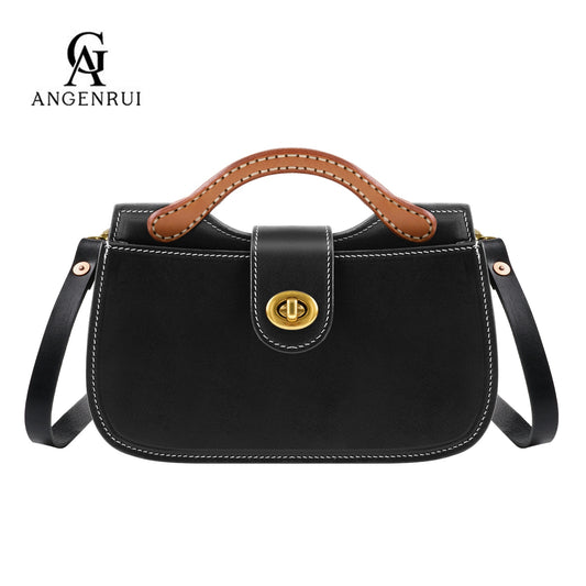 ANGENGRUI Handmade Women's Bag Retro Vegetable Tanned Leather Three-dimensional Saddle Bag Shoulder Messenger Small Bag