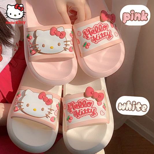 Simple Hello Kitty Anime Cartoon Pink Songgao Sandals Slippers Wedge Heel Clip Feet Thick Bottom Non-Slip Slippers Kids Gifts