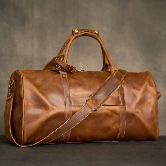 ZRCX Geunine Leather Vintage Men's Hand Luggage Bag Travel Bag Large Capacity Single Shoulder Messenger For 15 Inch Laptop