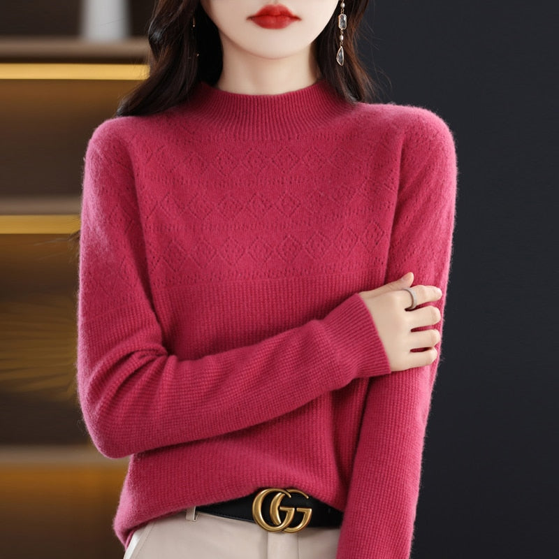 Bohemian Sweater Women's Cheap Official Store Fashion Loose Hollow Design Pure Woolen Sweater Light Luxury Underlay Pullover