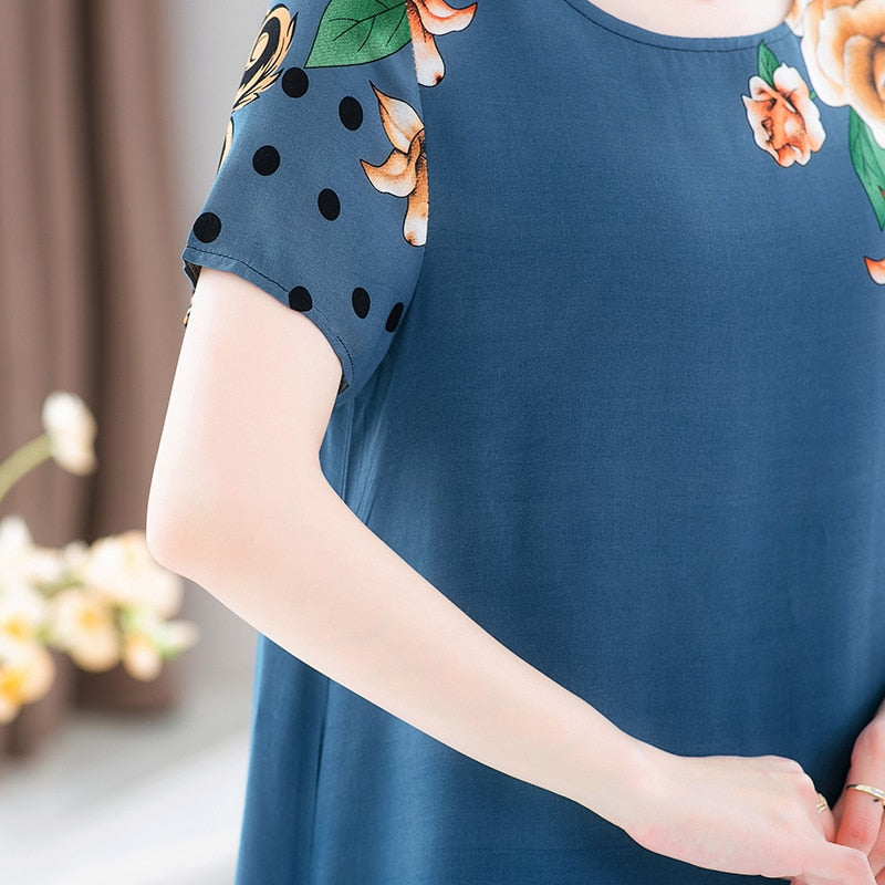 New Fashion 2023 Summer Dress For Long Vintage Loose Women Elegant Short Sleeve Casual O-neck Dresses Print Woman Clothing