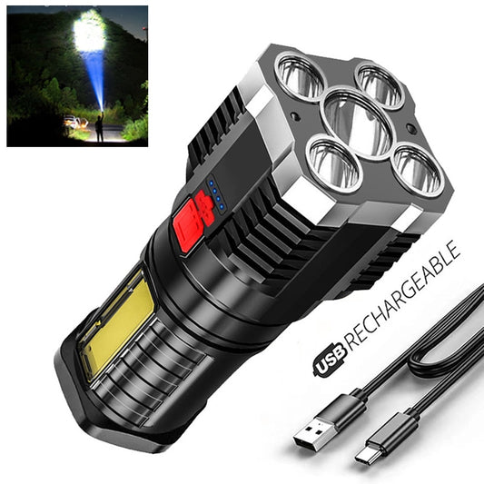 Five-Nuclear Explosion LED Flashlight Strong Light Rechargeable Highlight Small Xenon Outdoor Multi-Function Flashlight