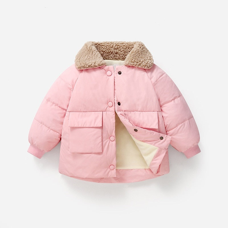 2022 New Winter Children's Warm Cotton Jackets Rabbit Fur Collar Coats Baby Short Quilted Jacket Kids Clothes Girl Boy Outerwear