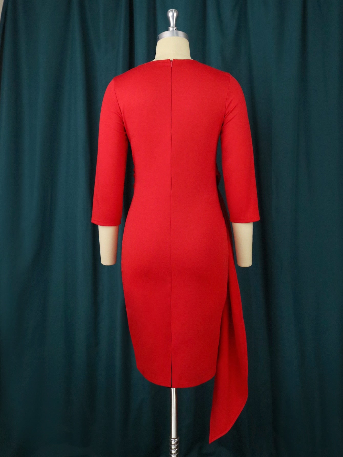 Fall Women Bodycon Dress Elegant Pleated Package Hip Xshape Midi Robes Three Quater Sleeves Folds African Large Size Party Gowns