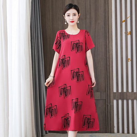 New Hot Casual Vintage Summer Dress Plus Size Dresses Vestido Print Natural Regular Short Sleeve O-neck Cotton Women Clothing