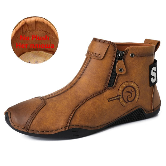 Brand Winter Plush Men's Boots Waterproof Leather Men Snow Boots Outdoor Zipper Ankle Boots Casual Men's Shoes Zapatos Hombre