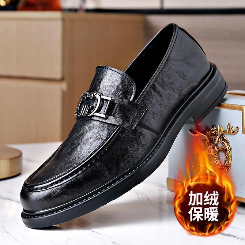 Business Men's Leather Shoes Spring Autumn Winter New Designer Warm Shoes Male Fashion Casual Soft Sole Loafers Men