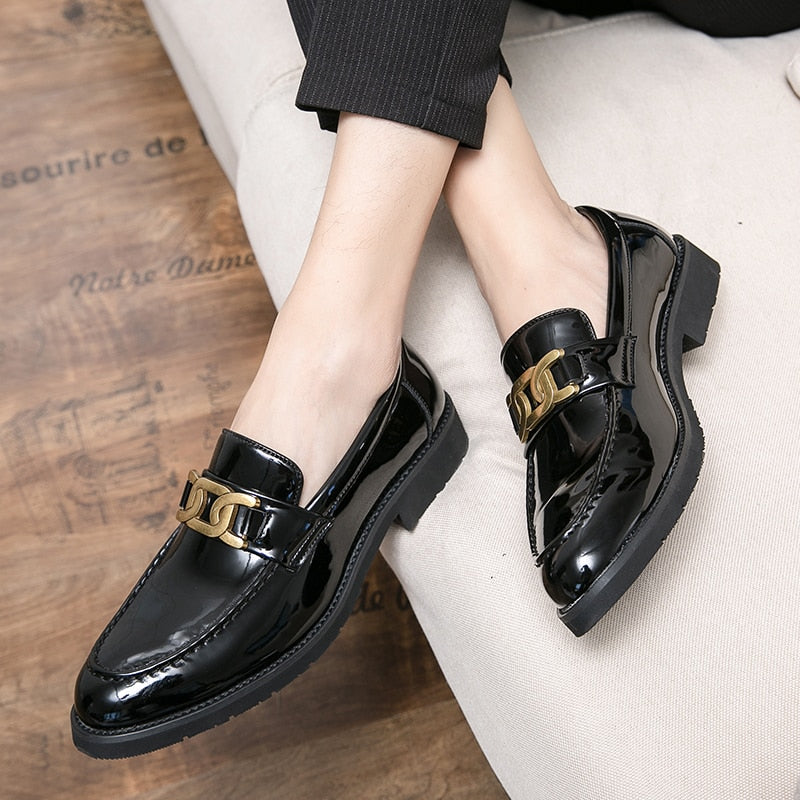 Brand Men's leather Shoes Office Shoes Men Flats Patent Leather Gold Glitter wedding banquet Loafers Comfortable Business Shoes