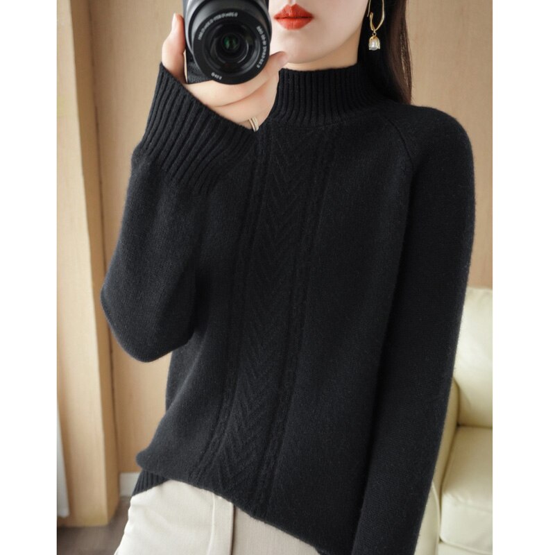 Autumn And Winter Explosive Knitwear Half Turtleneck Thick Warm Sweater Women's Fashion Languid Style Woolen Sweater Base