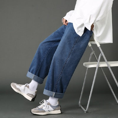 2022 New Street Casual Baggy Jeans Men's Korean Fashion Hip Hop Straight Wide Leg Trousers Couple Denim Pants Black Light Blue