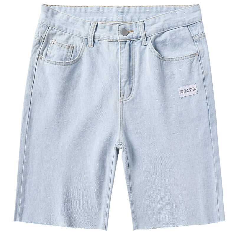 Summer Thin Light Blue Denim Shorts Men's Straight Loose Wide Leg Pants Fashion Versatile Casual Shorts