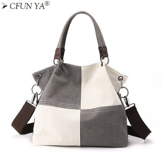 CFUN YA Luxury New Women Shoulder Bag Canvas Tote Bag Large Patchwork Female Crossbody Travel Pack Messenger Pack Handbag Sac