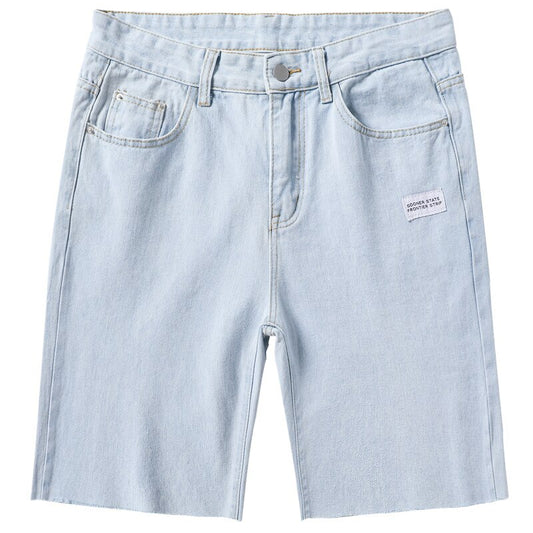 Summer Thin Light Blue Denim Shorts Men's Straight Loose Wide Leg Pants Fashion Versatile Casual Shorts