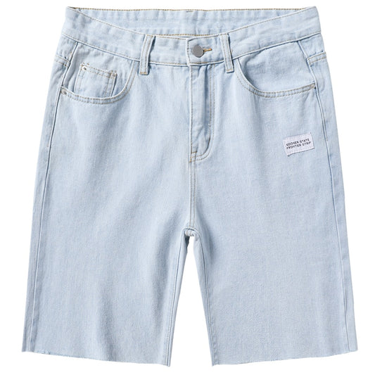 Summer Thin Light Blue Denim Shorts Men's Straight Loose Wide Leg Pants Fashion Versatile Casual Shorts