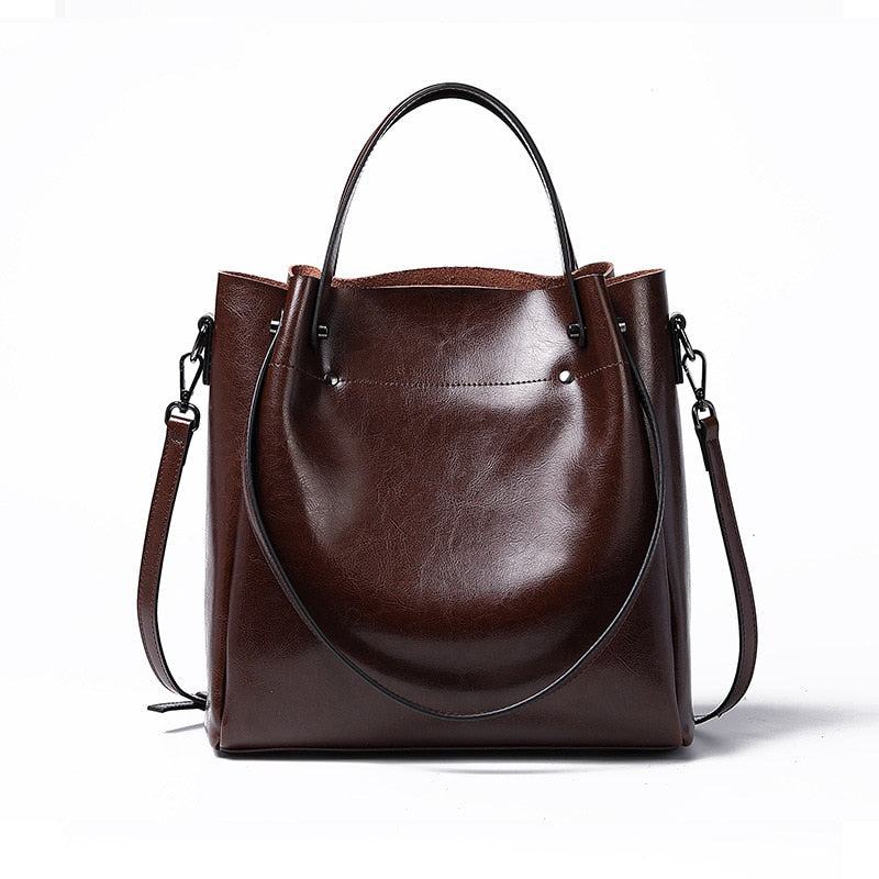 One-shoulder Large Casual Tote Fashion Messenger Cowhide Leather Women's Bag Large-capacity Ladies Handbag Bucket High Quality